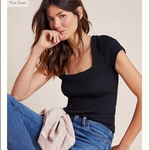 Anthropologie smocked square neck top